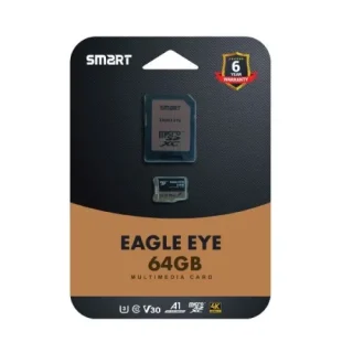 Smart Eagle Eye 64GB Micro SDXC UHS-I U3 Class10 Memory Card with AdapterSpecification Main Feature Capacity 64GB Flash Type Micro SD Read Speed Up to 100MB/s Write Speed Up to 40MB/s Others Interface: UHS-I Format: MicroSDXC Speed: Class 10, U3 Video Speed: Class v30 App Performance: A1 Manufacture Warranty Warranty 6 YearsSpecification Main Feature Capacity 64GB Flash Type Micro SD Read Speed Up to 100MB/s Write Speed Up to 40MB/s Others Interface: UHS-I Format: MicroSDXC Speed: Class 10, U3 Video Speed: Class v30 App Performance: A1 Manufacture Warranty Warranty 6 Years